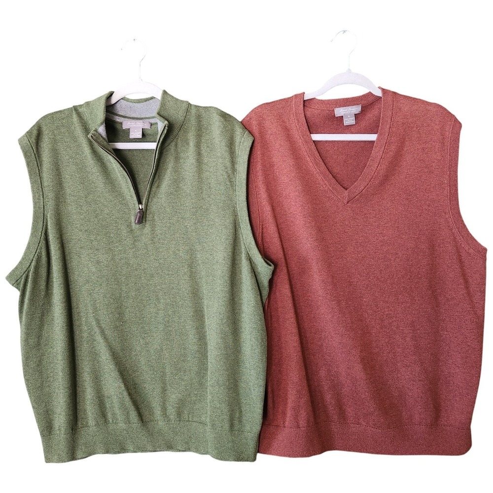 Daniel Cremieux Sweater Vest Men's XL 100% Supima Cotton 1/4 Zip & V-Neck 2-PC
